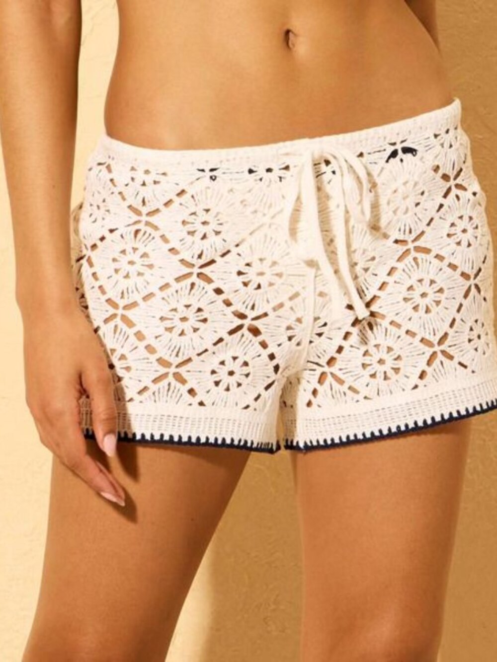 NWT Shade & Shore Crochet Swim Coverup Shorts with Navy Trim- XS
